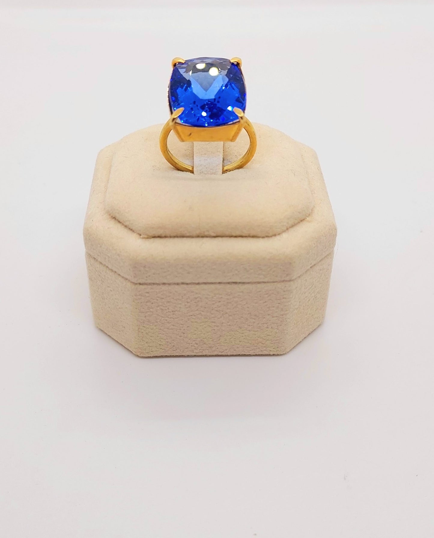 Anello argento dorato quarzo blu