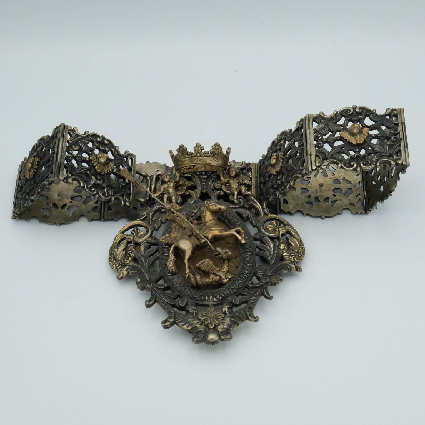Cintura BREZI siciliano in argento con San Giorgio con corona e freccia lunga
