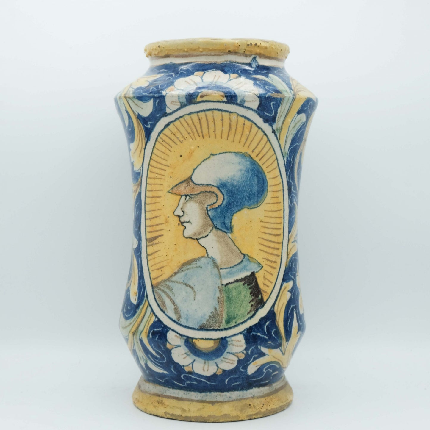 Albarello maiolica Caltagirone con due medaglioni XIX sec