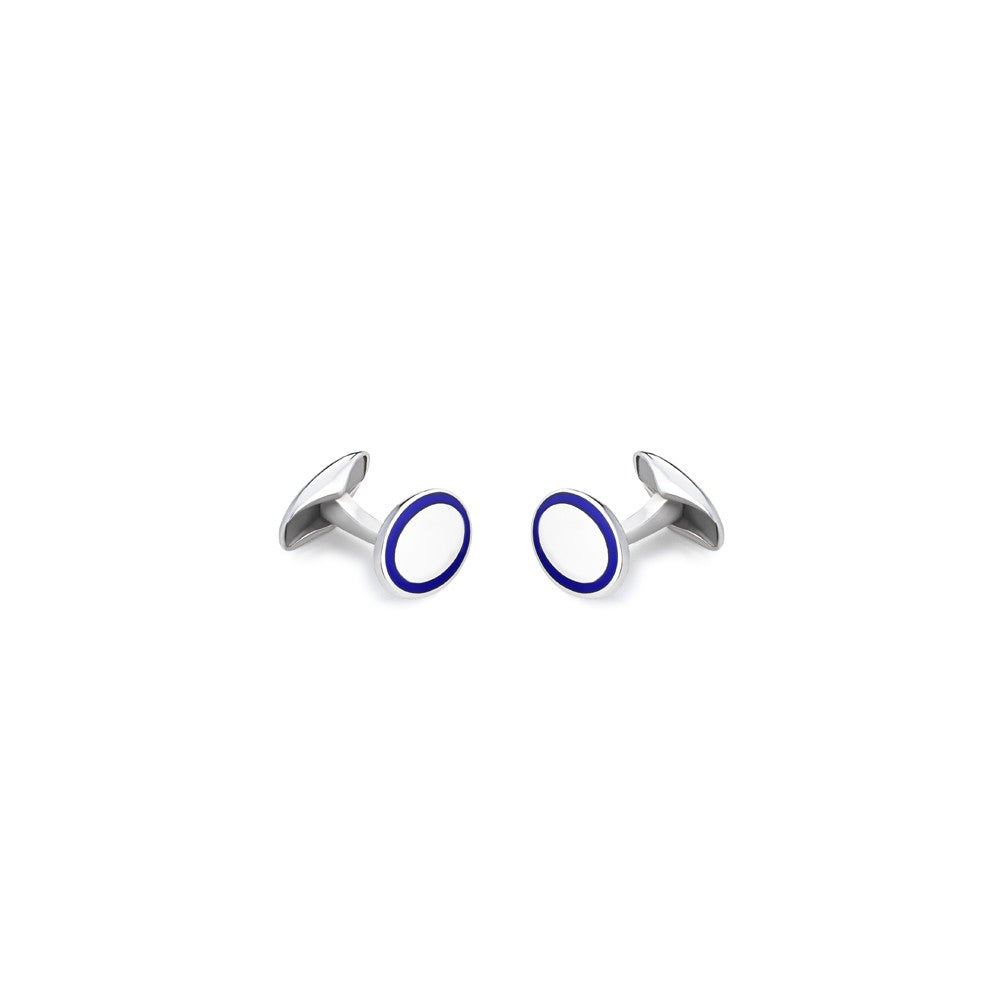 Fermapolsi ovali in argento lisci con perfilo smalto blu