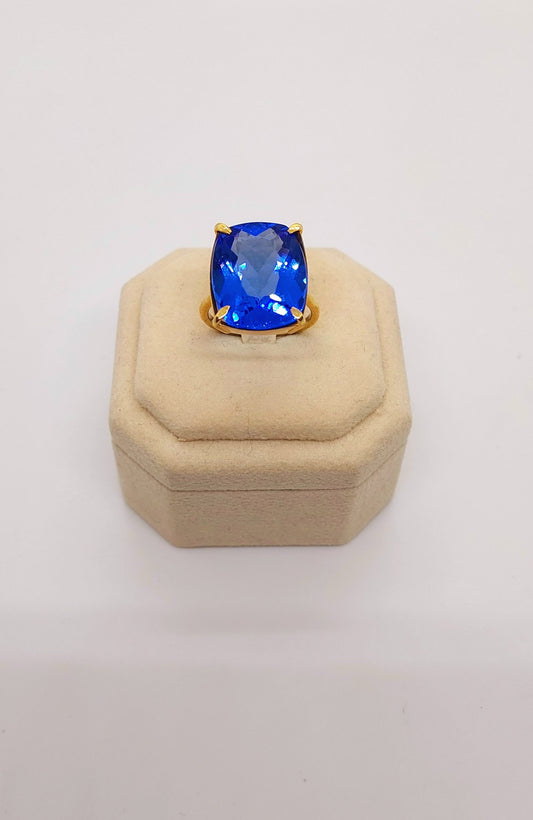 Anello argento dorato quarzo blu