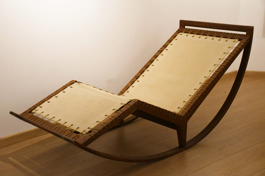 Chaise Longue a Dondolo in Legno e Tela Franco Albini