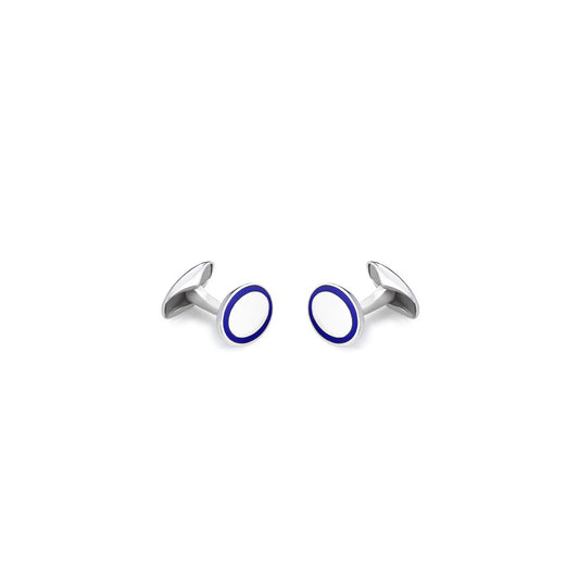 Fermapolsi ovali in argento lisci con perfilo smalto blu